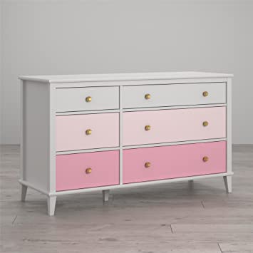 Amazon.com : Monarch Hill Poppy 6 Drawer Dresser, White/Pink : Ba
