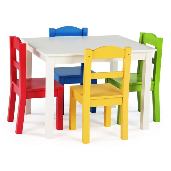 Tot Tutors Summit 5-Piece White/Primary Kids Table and Chair Set .