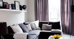 Grey traditional living room with purple soft furnishings | Living .