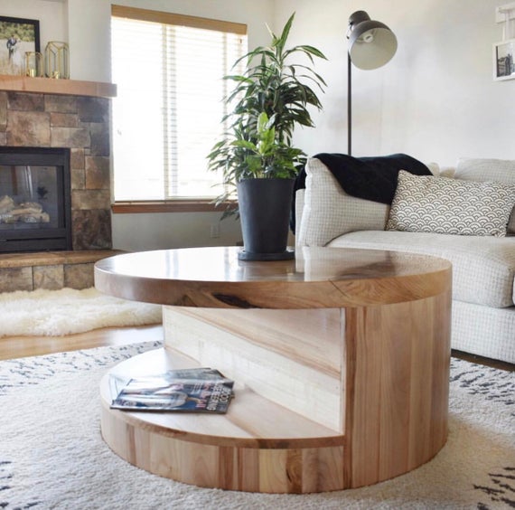 Round Coffee Table with Storage Wood Coffee Table | Et