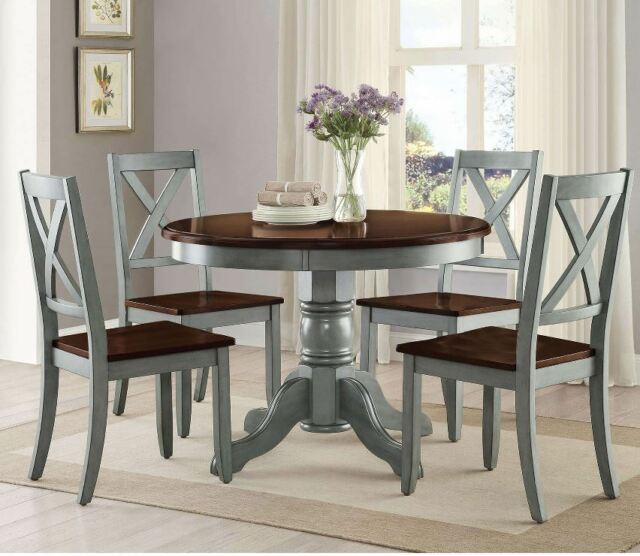 Farmhouse Dining Table Set Rustic Round Dining Room 5 Piece .