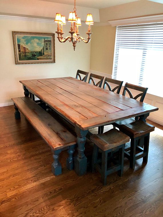 Rustic New England Farmhouse TABLE Bench 4 Stools 4 Chairs 10 .