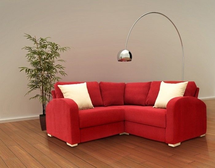 Red Upholstery Small Corner Sofa With White Pillow | Small corner .