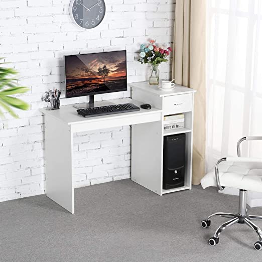 Amazon.com: Topeakmart Small White Computer Desk with Drawers and .