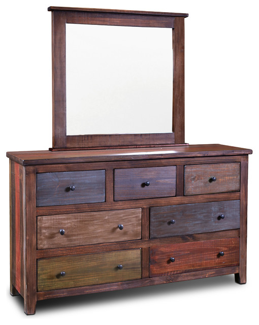 2-Piece Bayshore Rustic Modern Style Solid Wood Dresser and Mirror .