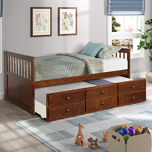 Amazon.com: Captain's Platform Storage Bed with Trundle Bed and .