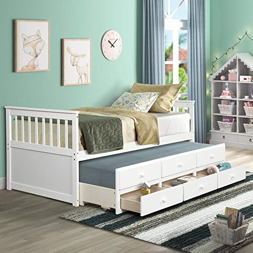 Amazon.com: LZ LEISURE ZONE Kids Captain's Bed Twin Daybed with .