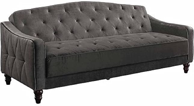 Amazon.com: Novogratz Vintage Tufted Sofa Sleeper II (Grey Velour .