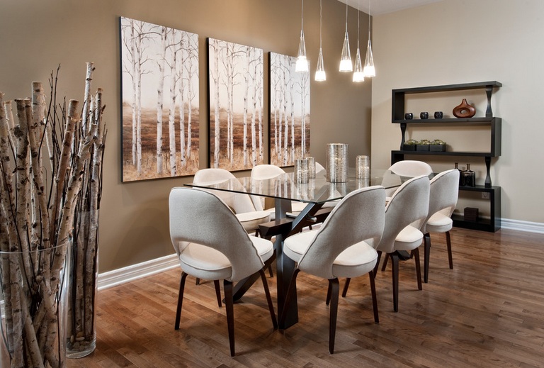 Impressive dining room wall decor with brown paint and modern wall .