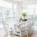 White Trestle Dining Table with White Windsor Dining Chairs .