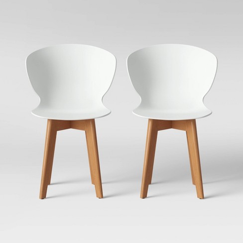 Set Of 2 Lever Plastic Dining Chair With Wood Legs White - Project .
