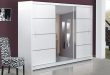Modern Bedroom Sliding Door Wardrobe with Mirror VISTA - WHITE .
