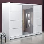 Modern Bedroom Sliding Door Wardrobe with Mirror VISTA - WHITE .