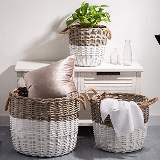 Amazon.com: Glitzhome Handwoven Wicker Laundry Baskets with .