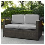 Palm Harbor Outdoor Wicker Loveseat In Brown With Gray Cushions .