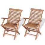Festnight Set of 2 Teak Wood Folding Dining Chairs with Arm Rest .