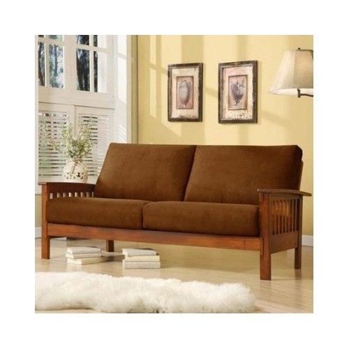 Sofa Wooden Frame Vintage Oak Cushion Microfiber Removable Couch .