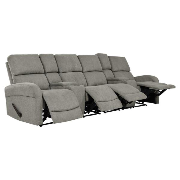 ProLounger Warm Gray Chenille 4-Seat Recliner Sofa with 2-Storage .