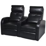 vidaXL 2-Seater Home Theater Recliner Sofa Black Faux Leather .