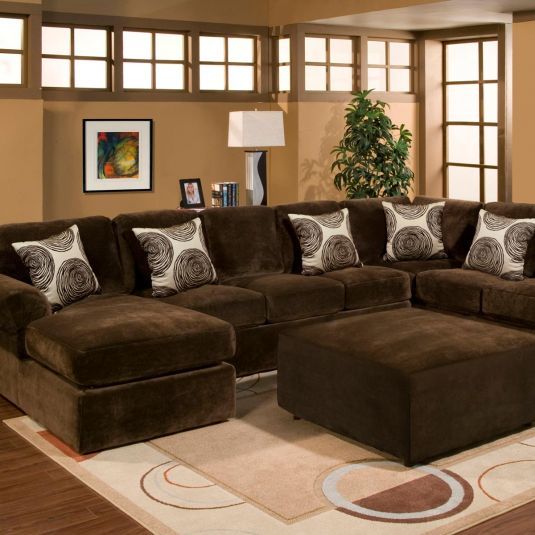 The Bradley brown sectional is covered in the stylishly, soft .