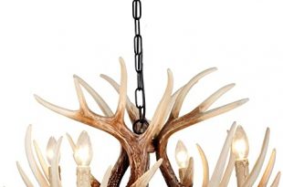 EFFORTINC Vintage Style Resin Deer Horn Antler Chandeliers, 4 .