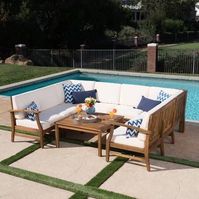Antonia Teak Patio Sectional with Cushions | Outdoor furniture .