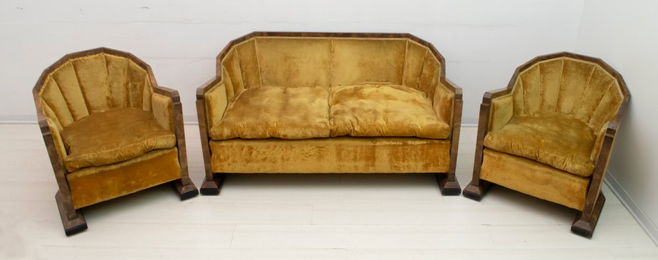 Art Deco Sofa and Armchairs Set by Gaetano Borsani for Atelier .
