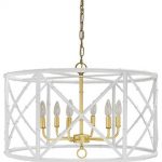 Worlds Away, Zia Bamboo Chandelier, White With Gold Cluster .