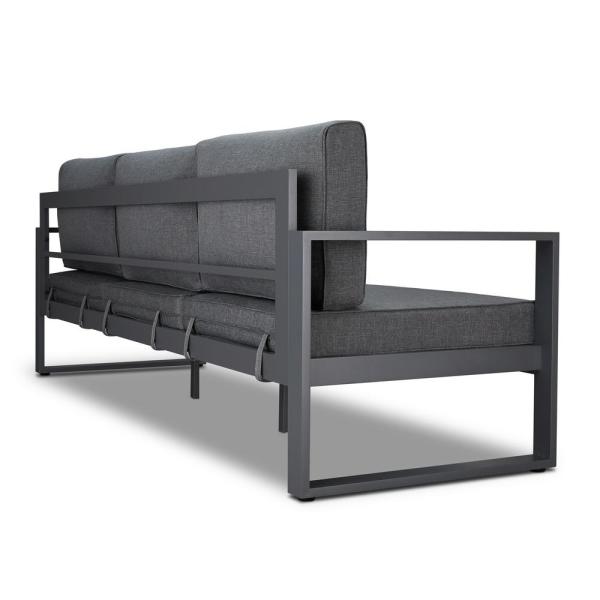 Real Flame Baltic Gray Aluminum Outdoor Sofa with Gray Cushions .