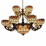2/3-Tier Tiffany Baroque Chandelier with Tulip Pattern Glass .