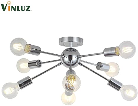 VINLUZ 8-Light Sputnik Light Chrome Pendant Lights Modern .