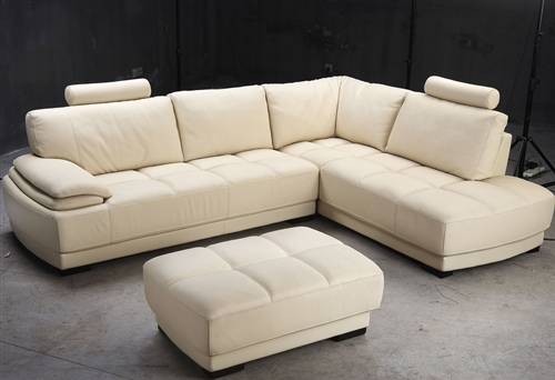 Beige Leather Sectional Sofa and Ottoman Set TOS-FY679