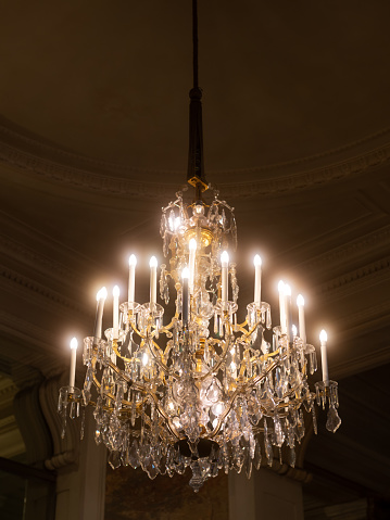 A Very Beautiful Lit Big Crystal Chandelier Stock Photo - Download .