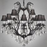 WROUGHT IRON CRYSTAL CHANDELIER LIGHTING WITH BLACK SHADES H30" x .