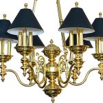 Sold - Victorian Style Brass Chandelier With Black Shades .