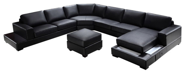 Soflex Baltimore Ultra Modern Black Faux Leather Sectional Sofa .