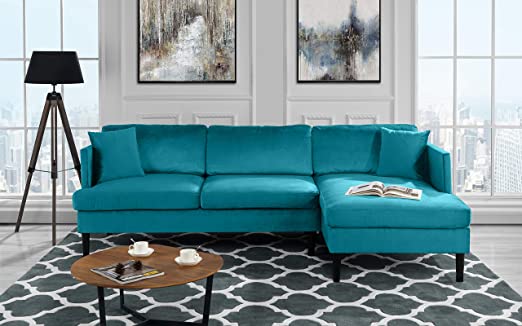 Amazon.com: Mid Century Modern Velvet Sectional Sofa, L-Shape .