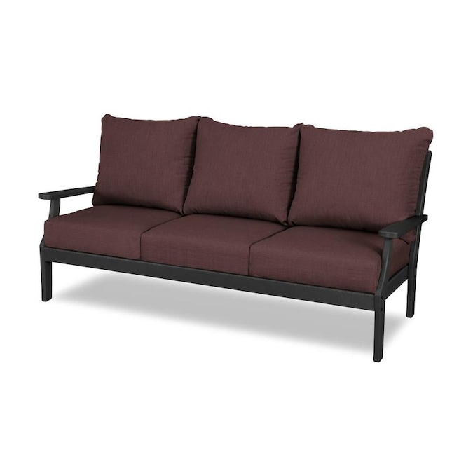 POLYWOOD Braxton Outdoor Sofa with Cushion and Cast Currant Hdpe .