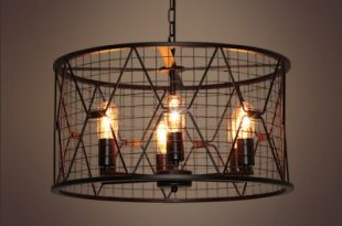 Industrial 6 Light Chandelier with 21.7''W Cylinder Metal Cage .