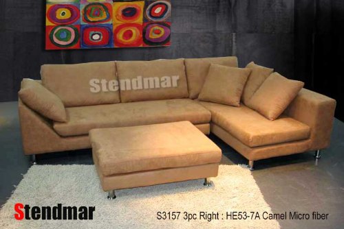Affordable 3pc Modern Camel Color Microfiber Sectional Sofa S3157R .