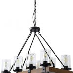 8-Light Farmhouse Wood Kitchen Island, Wood Chandeliers, Candle .
