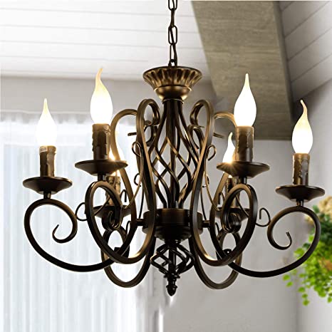 Ganeed Rustic French Country Chandelier, 6 Lights Farmhouse Candle .