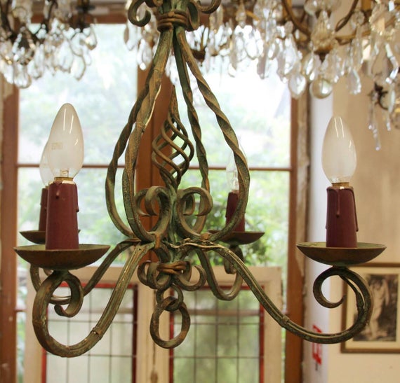 French vintage chandelier French antique hammered lighting | Et