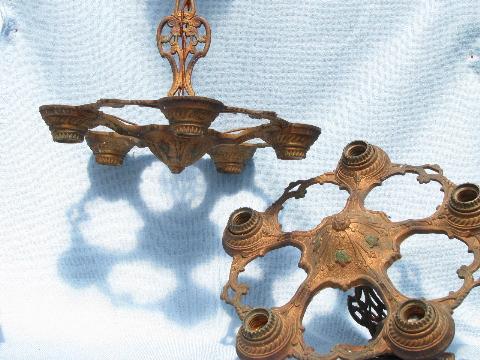 pair antique Eastlake cast iron chandelier lights w/ original .