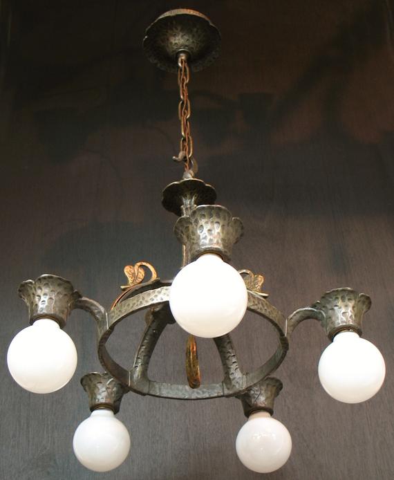 Antique Lighting: 1920s cast iron five light bare bulb style | Et