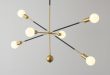 Contemporary Linear Hanging Light with Orb Milk Glass 6 Bulbs Gold .