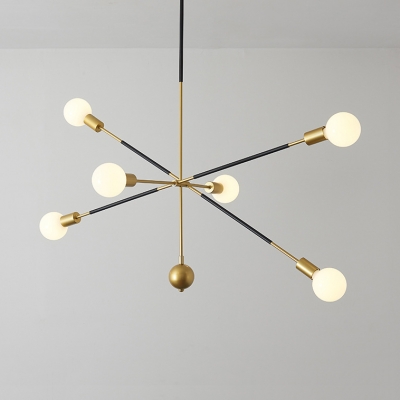 Contemporary Linear Hanging Light with Orb Milk Glass 6 Bulbs Gold .