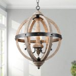 LNC 16 in. 3-Light Rustic Weathered White Wood Chandelier Globe .