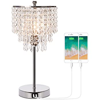 Touch Control Crystal Table Lamp with Dual USB Charging Ports, 3 .