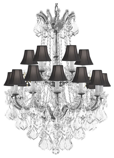 Crystal Chandelier Silver With Black Shades - Traditional .